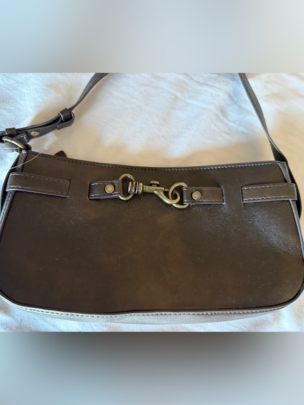 Abercrombie & Fitch Brown Faux Leather Shoulder Bag Brass Hardware Going Out - Picture 2 of 10